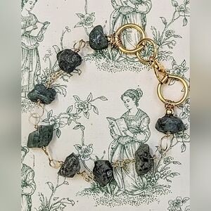 Nature's Raw Emerald In Classic Bohemian Bracelet In Gold Plated